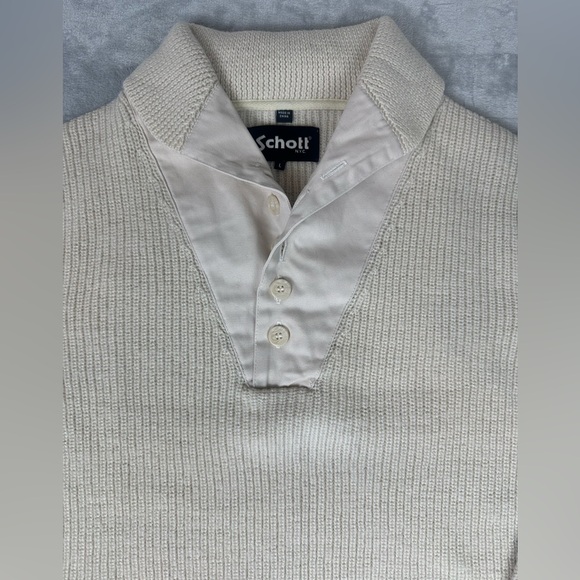 Schott NYC Military Henley Sweater Mens L Cream 100% Wool Heavyweight Minimalist - Picture 3 of 12